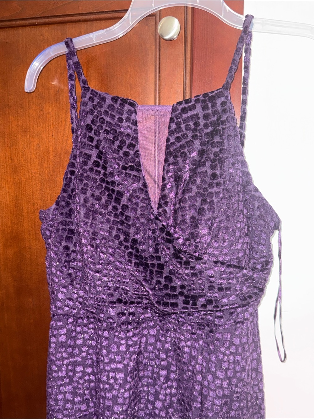 Purple Velvet Textured Spaghetti Strap Dress